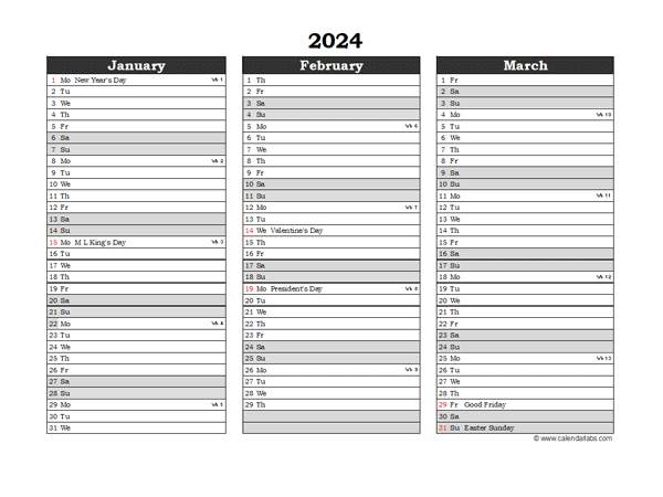 2024 Printable Apple Numbers Holiday Calendar