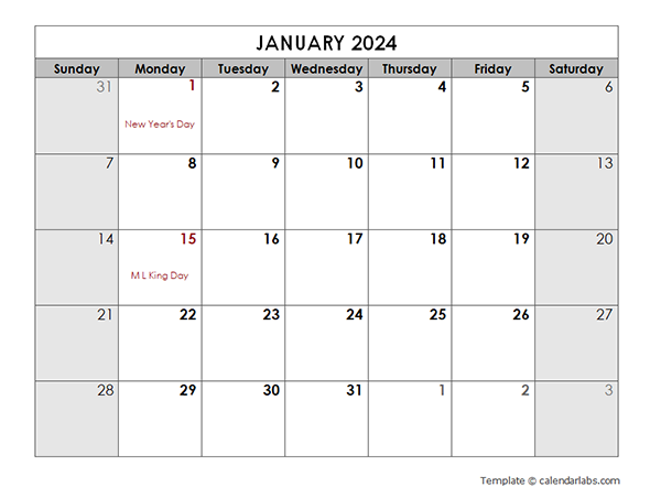 2024 Printable Apple Pages Holiday Calendar