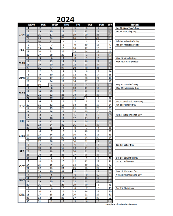 2024 Business Project Planning Calendar With Week Number