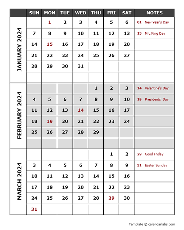 2024 Quarterly Events Calendar Word Template