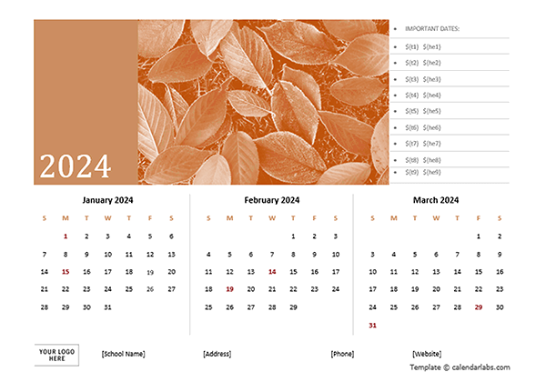 2024 Quarterly Photo Calendar Word Template