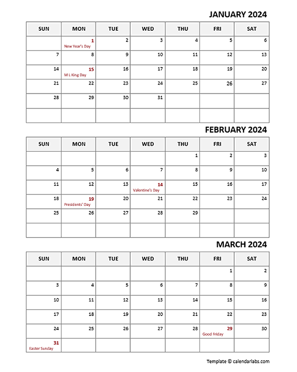 2024 Quarterly Word Calendar Template With Notes - Free Printable Templates