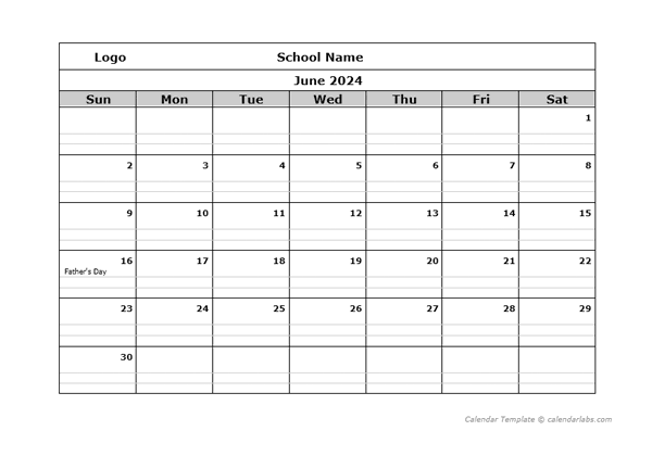 2024 School Monthly Printable Calendar