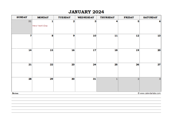 2024 Singapore Monthly Calendar with Notes - Free Printable Templates