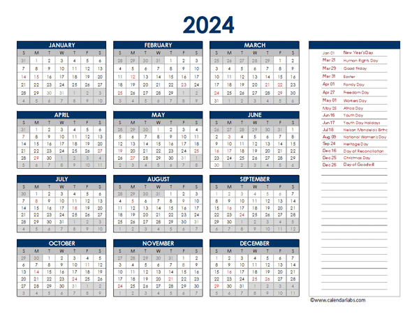 2024 South Africa Annual Calendar Holidays 02 