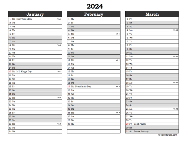 Editable 2024 Three Month Calendar