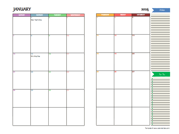 2024 Two Page Monthly Spreadsheet Calendar