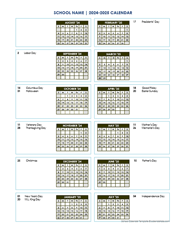2024 Vertical Yearly Calendar Aug-July