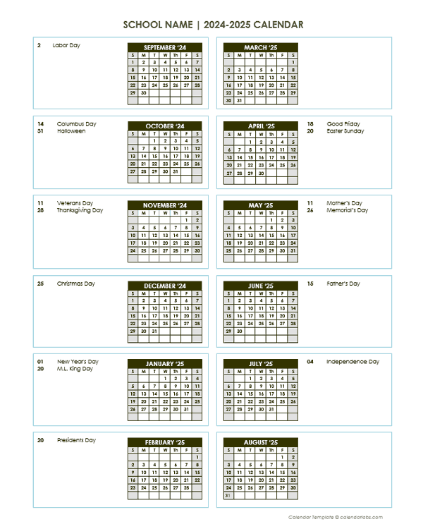 2024 Vertical Yearly Sep-Aug Calendar
