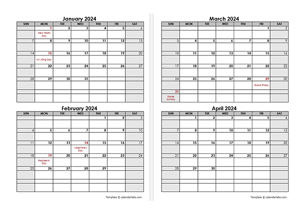 2024 Word Calendar Template Two Months In One Page
