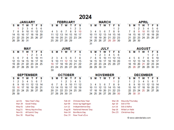 Calendar Of Holidays 2024 Philippines Leena Myrtice