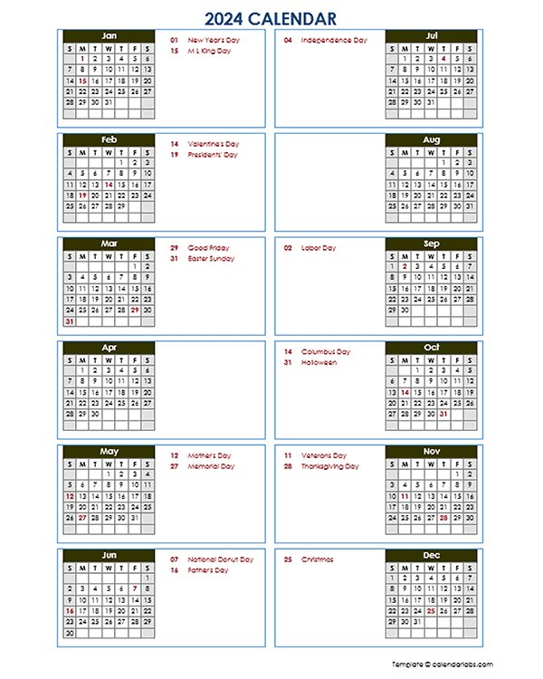 Year At A Glance Calendar 2024 Free Printable