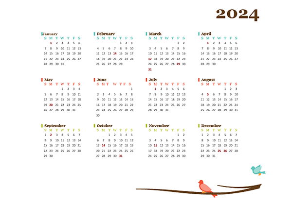 2024 Yearly Australia Calendar Design Template