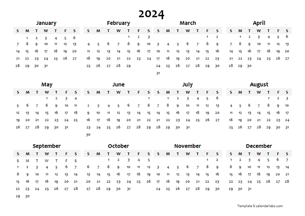 2024 Yearly Blank Calendar Template - Free Printable Templates