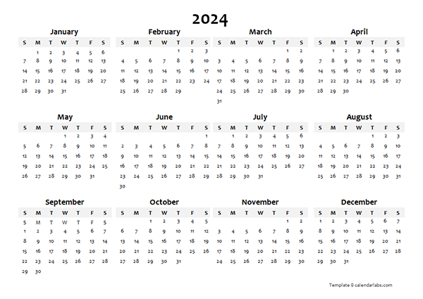 2024 Yearly Blank Calendar Template