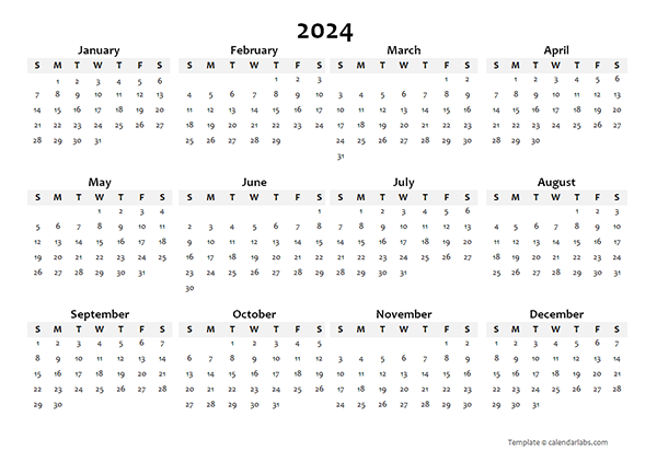 2024 Yearly Blank Calendar Template