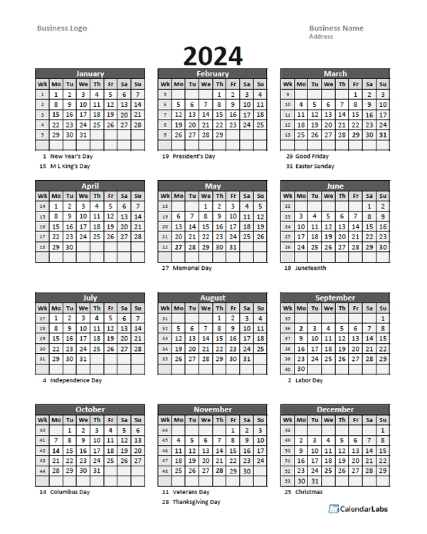 2024 Calendar With Day Numbers Template Chery Deirdre