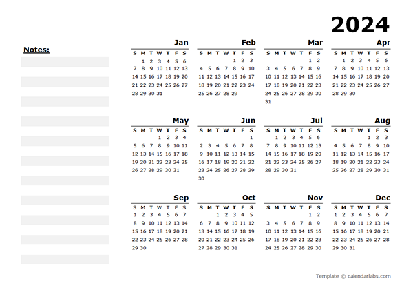 2024 Yearly Calendar Blank Minimal Design - Free Printable Templates