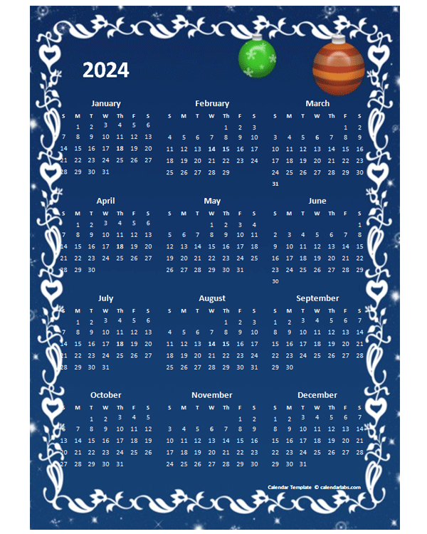 2024 Yearly Calendar Design Template - Free Printable Templates