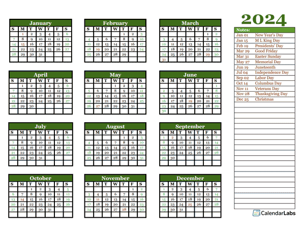 Editable 2024 Yearly Calendar Landscape