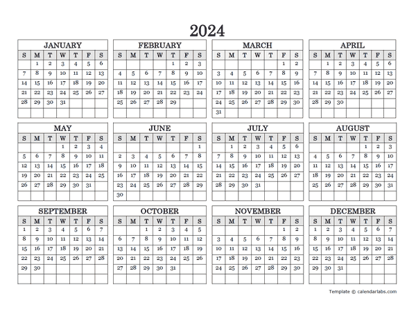 Monday 2024 Calendar Horizontal