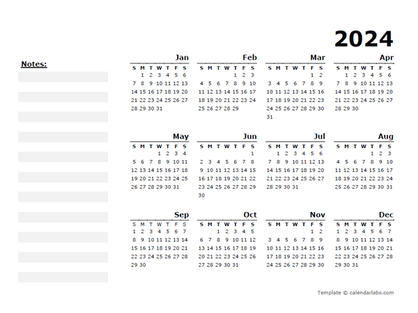 2024 Yearly Calendar Minimal Design