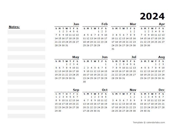 2024 Yearly Calendar Minimal Design - Free Printable Templates