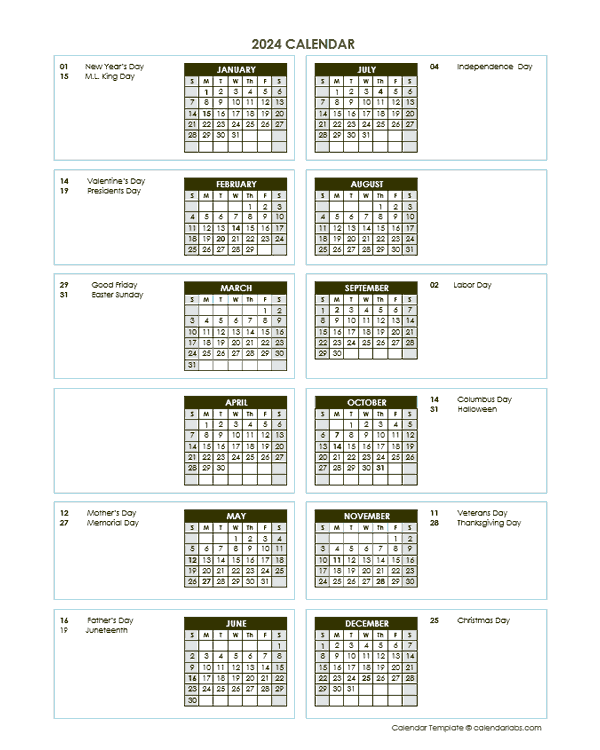 2024 Annual Calendar Vertical Template
