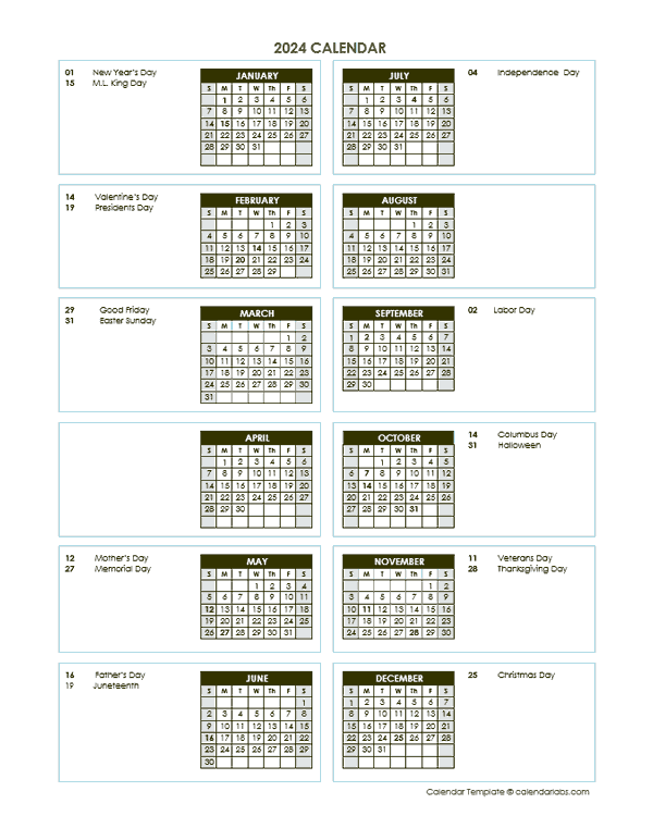 2024 Yearly Calendar Template Word 2010 Pdf Printable 2024 Calendar