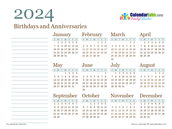 2024 Yearly Family Calendar