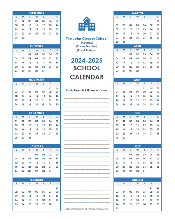 2024 Yearly Free Editable School Sep-Aug Calendar - Free Printable Templates
