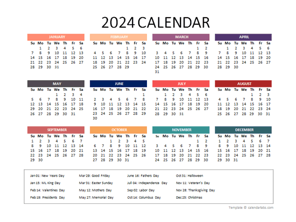2024 Yearly Powerpoint Calendar Slide