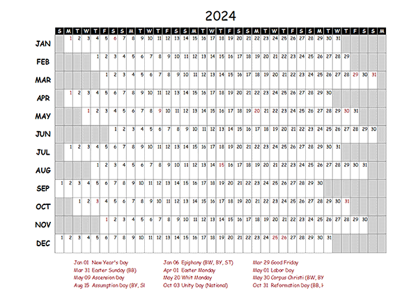 2024 Yearly Project Timeline Calendar Germany