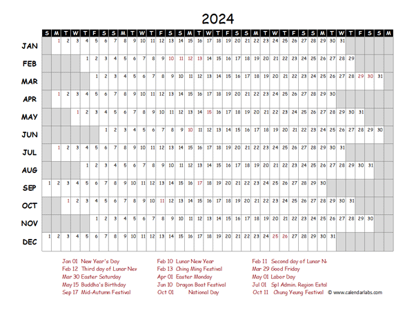 2024 Yearly Project Timeline Calendar Hong Kong