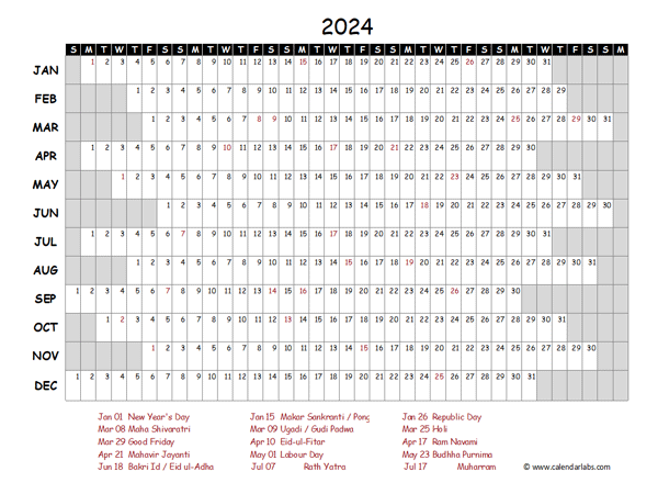 2024 Yearly Project Timeline Calendar India
