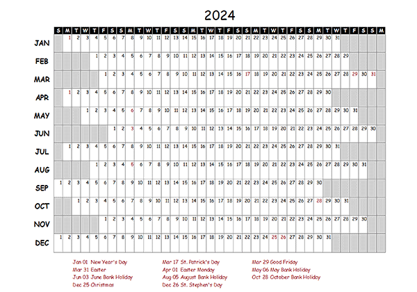 2024 Yearly Project Timeline Calendar Ireland