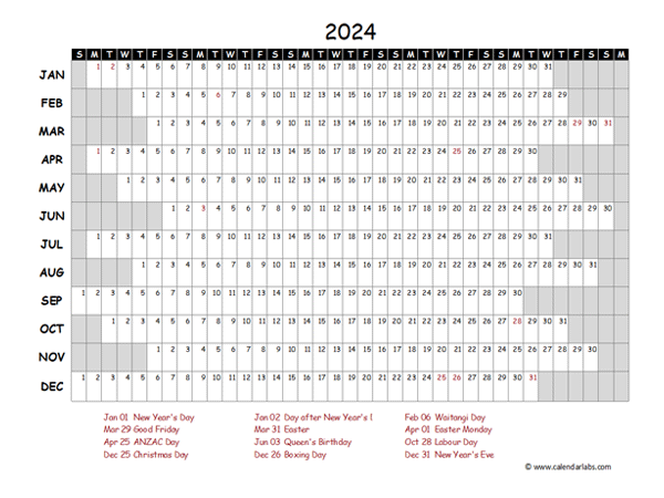 2024 Yearly Project Timeline Calendar New Zealand
