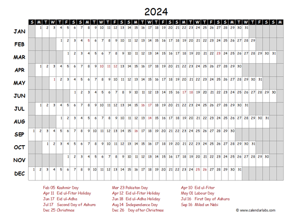 2024 Yearly Project Timeline Calendar Pakistan