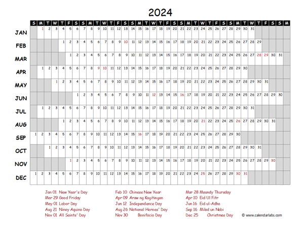 2024 Yearly Project Timeline Calendar Philippines
