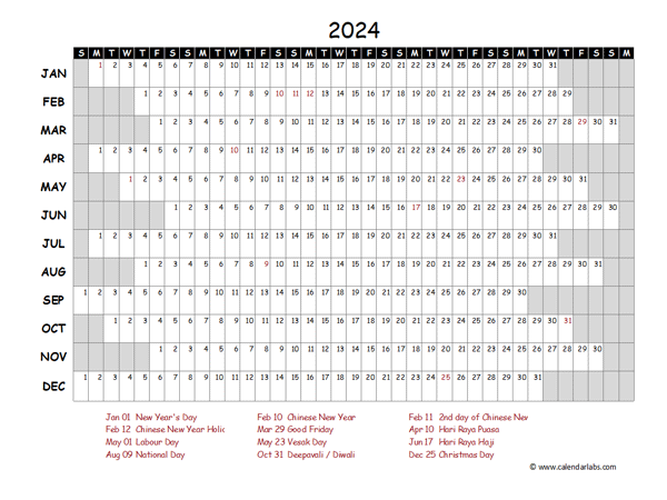 2024 Yearly Project Timeline Calendar Singapore