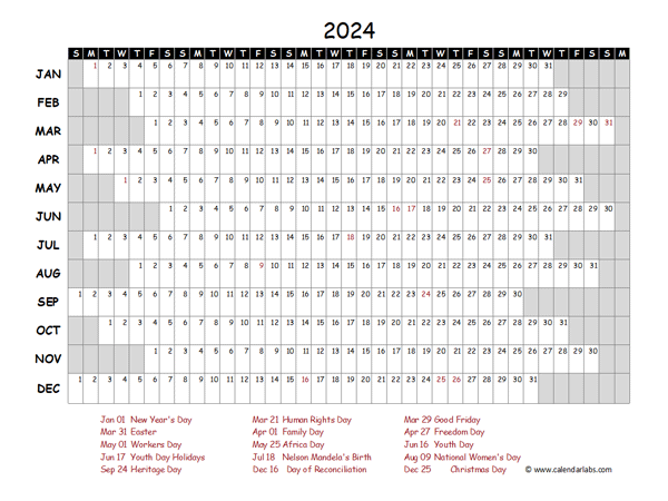 2024 Yearly Project Timeline Calendar South Africa