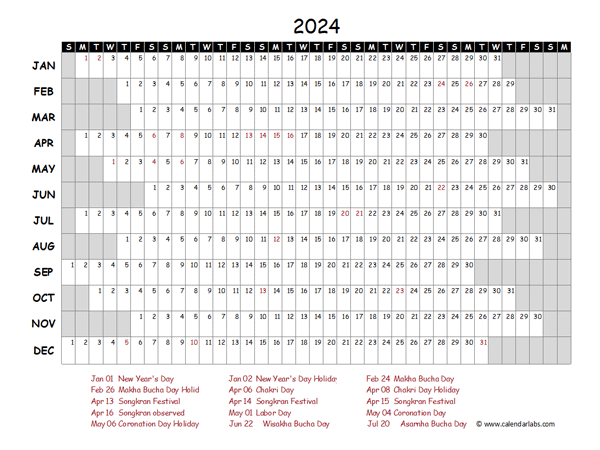 2024 Yearly Project Timeline Calendar Thailand