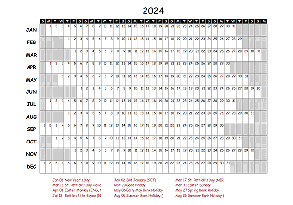 2024 Yearly Project Timeline Calendar UK