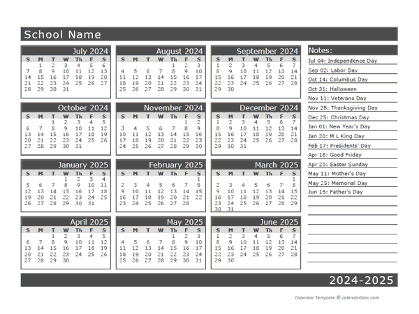 2024 Yearly School Horizontal Calendar Jul