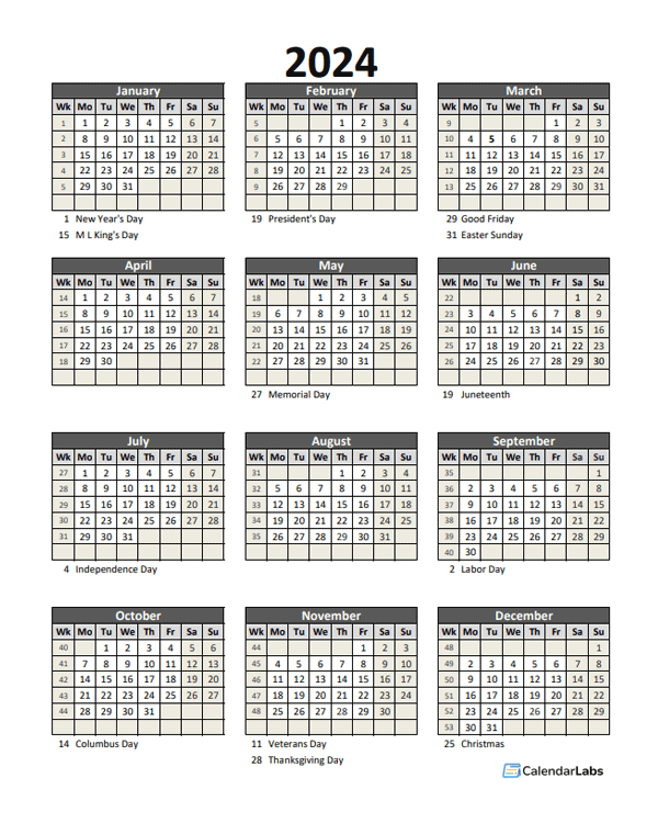 Editable 2024 Yearly Spreadsheet Calendar