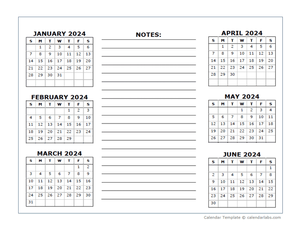 6 Months Per Page Calendar Template 2024 - Free Printable Templates 6 Months Per Page Calendar Template 2024 - Free Printable Templates