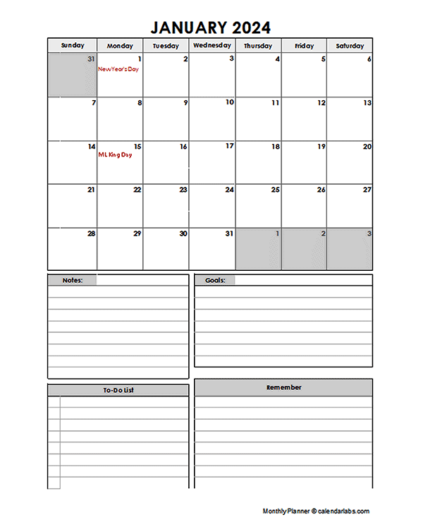 At A Glance 2024 Monthly Planner Free Printable Templates