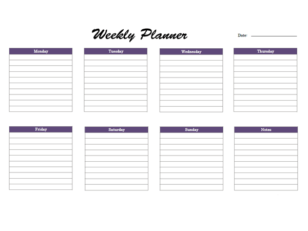 Free Weekly Onenote Planner