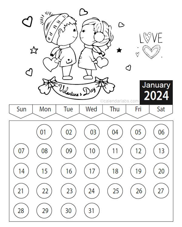 Valentines Day 2024 Coloring Calendar
