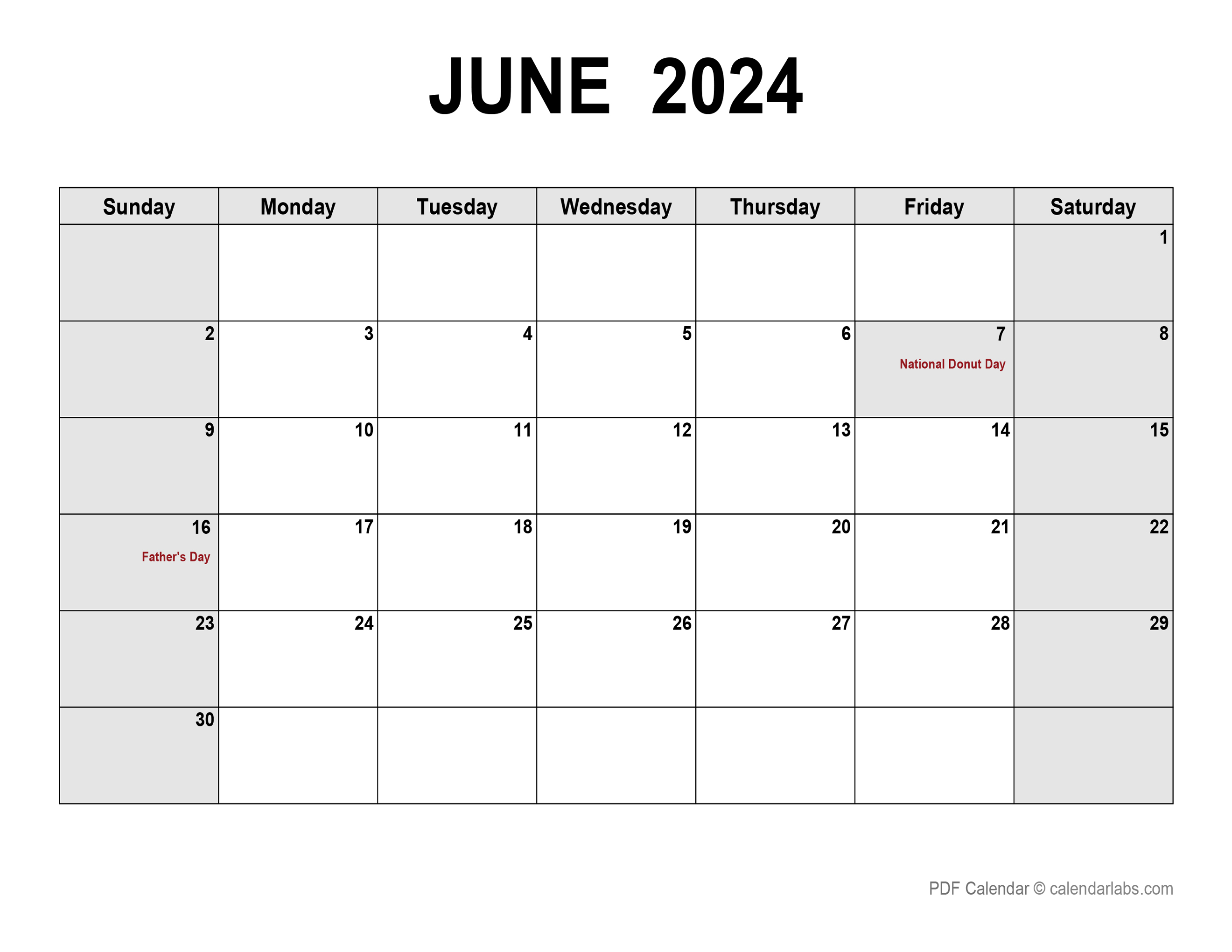 June 2024 Calendar with Holidays CalendarLabs